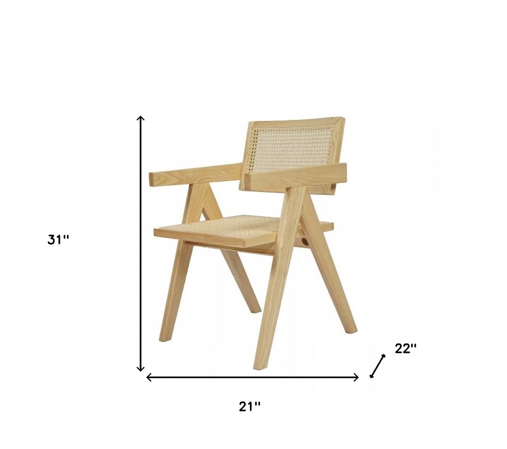 Natural Wood Open Back Dining Arm Chair