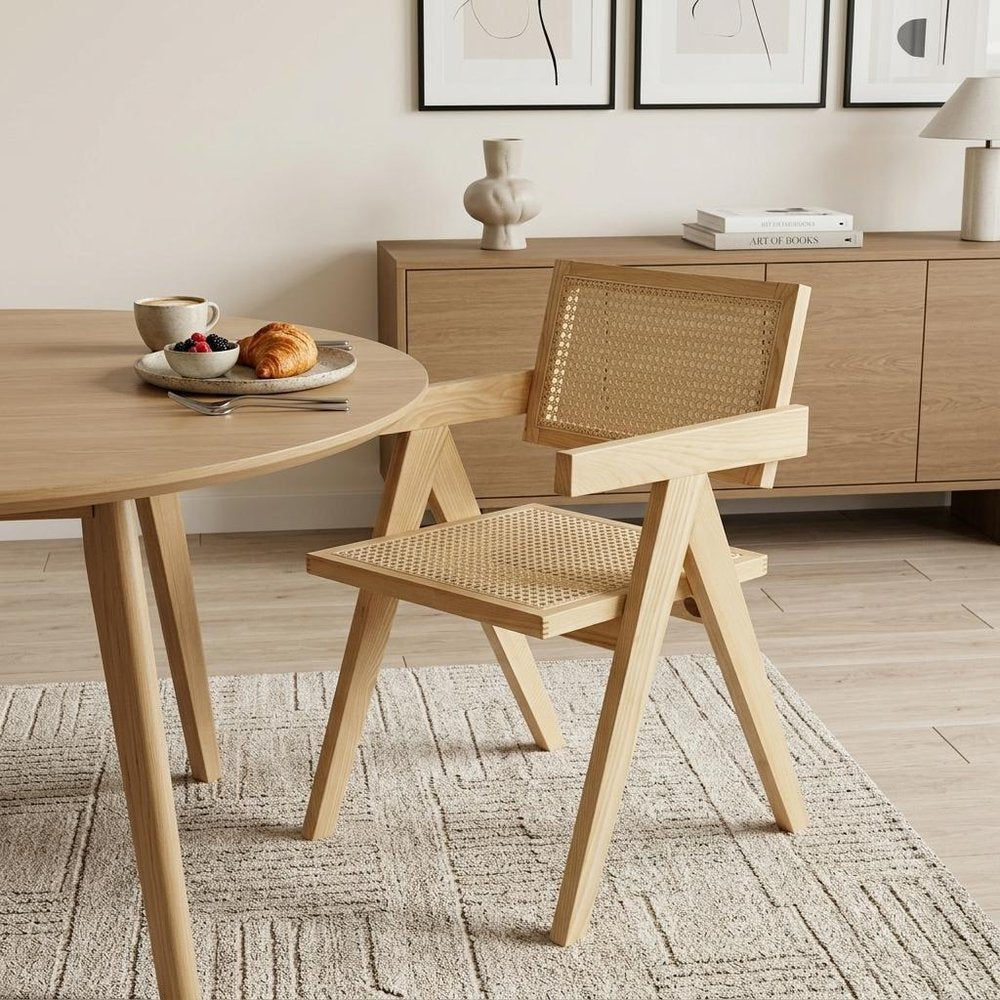 Natural Wood Open Back Dining Arm Chair