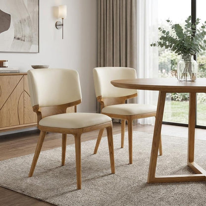 Set of Two Beige And Brown Upholstered Faux Leather King Louis Back Dining Side Chairs