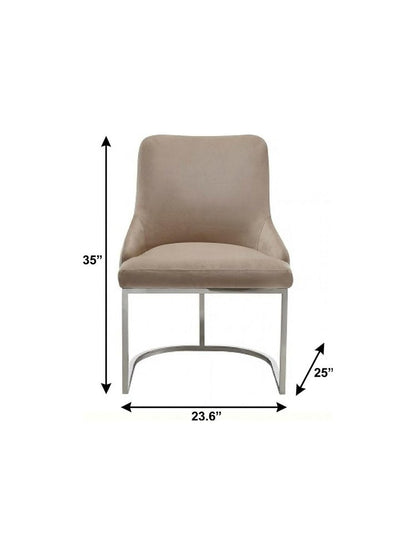 Set of Two Tufted Beige and Silver Upholstered Velvet Dining Side Chairs