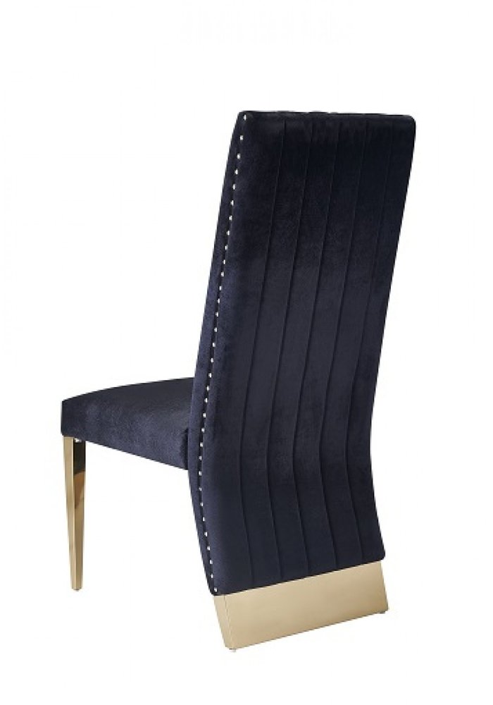 Set of Two Tufted Black And Gold Upholstered Velvet Dining Side Chairs