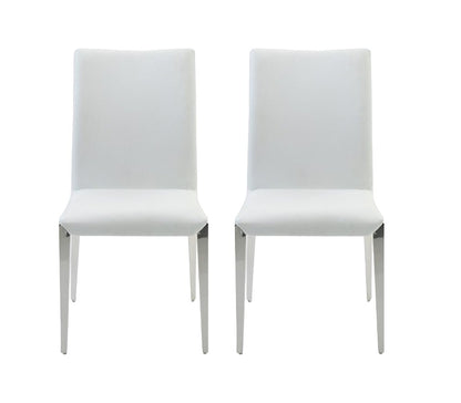 Set of Two White and Silver Upholstered Faux Leather Dining Side Chairs
