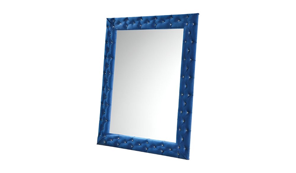 74" X 56" Blue Velvet Leaning Ornate Framed Accent Mirror