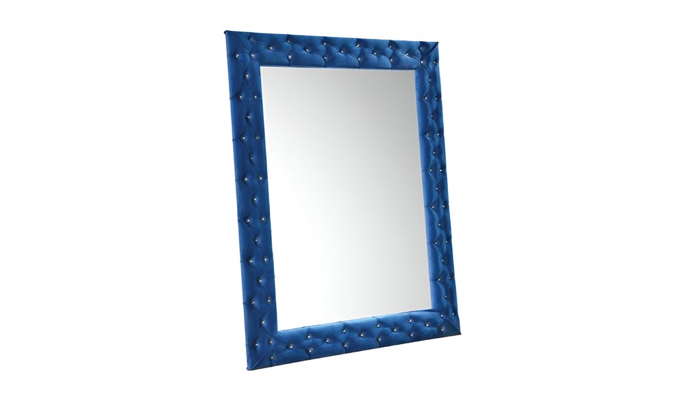 74" X 56" Blue Velvet Leaning Ornate Framed Accent Mirror