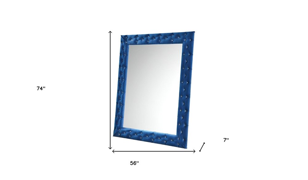 74" X 56" Blue Velvet Leaning Ornate Framed Accent Mirror