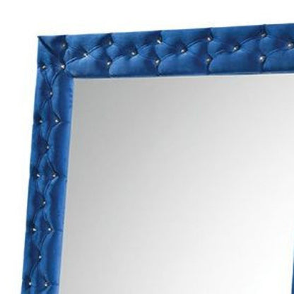74" X 56" Blue Velvet Leaning Ornate Framed Accent Mirror