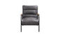 26" Gray And Black Top Grain Leather Tufted Lounge Chair