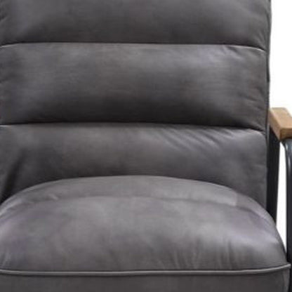 26" Gray and Black Top Grain Leather Tufted Lounge Chair