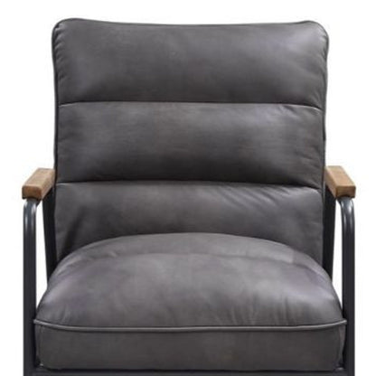 26" Gray And Black Top Grain Leather Tufted Lounge Chair