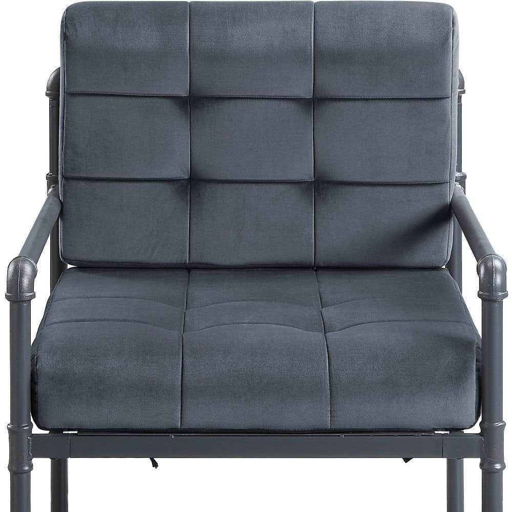 27" Gray and Steel Blue Velvet Arm Chair