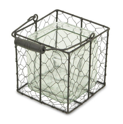 6" Clear and Brown Glass and Metal Lattice Tabletop Lantern Candle Holder