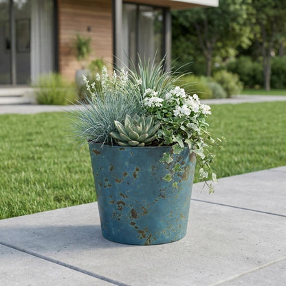 9" Blue Recycled Plastic Indoor Outdoor Round Pot Planter
