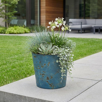 9" Blue Recycled Plastic Indoor Outdoor Round Pot Planter