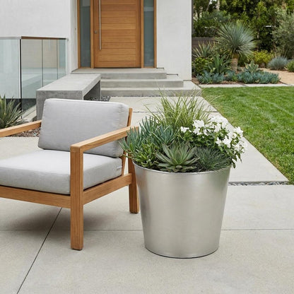 9" Silver Recycled Plastic Indoor Outdoor Round Pot Planter
