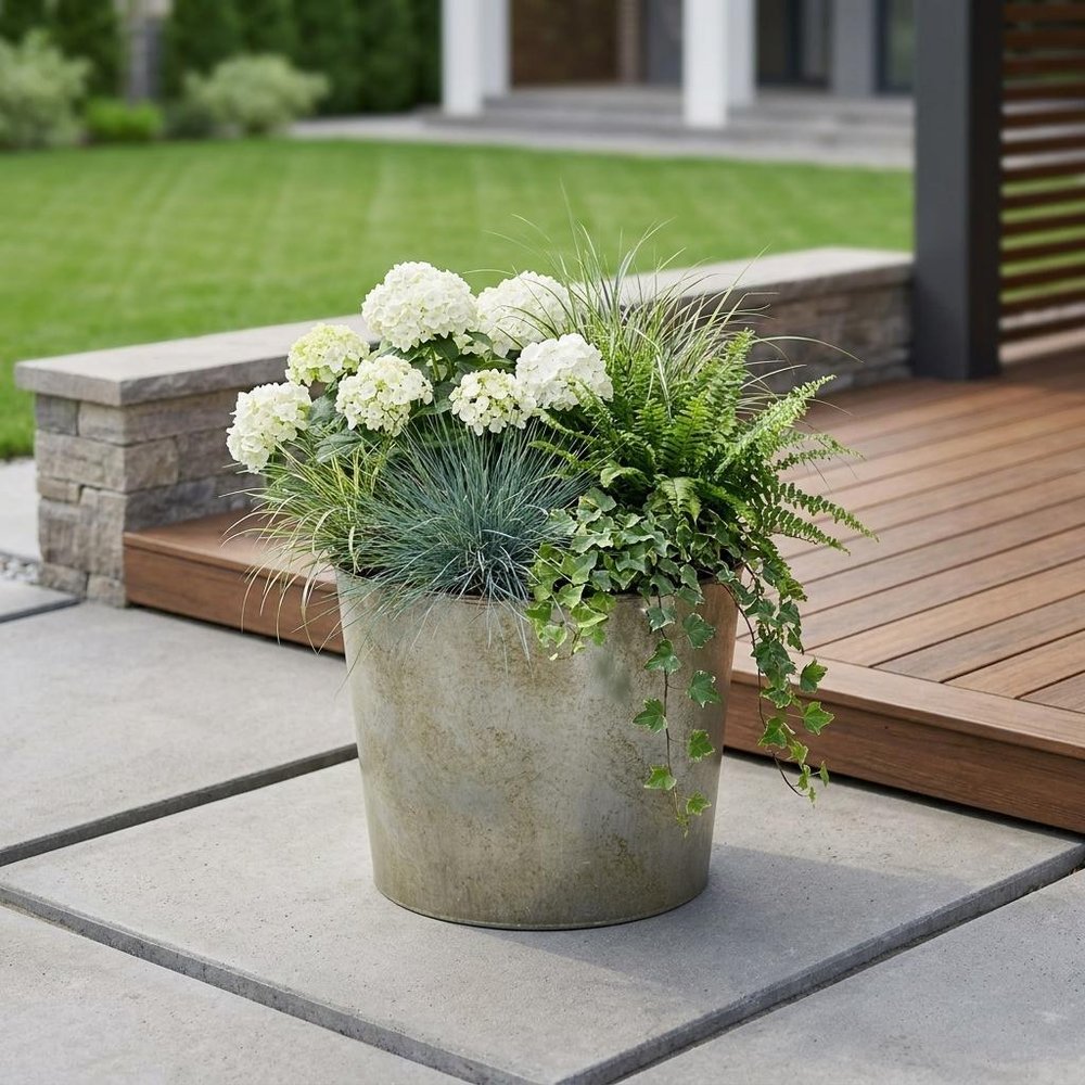 7" Gray Recycled Plastic Indoor Outdoor Round Pot Planter