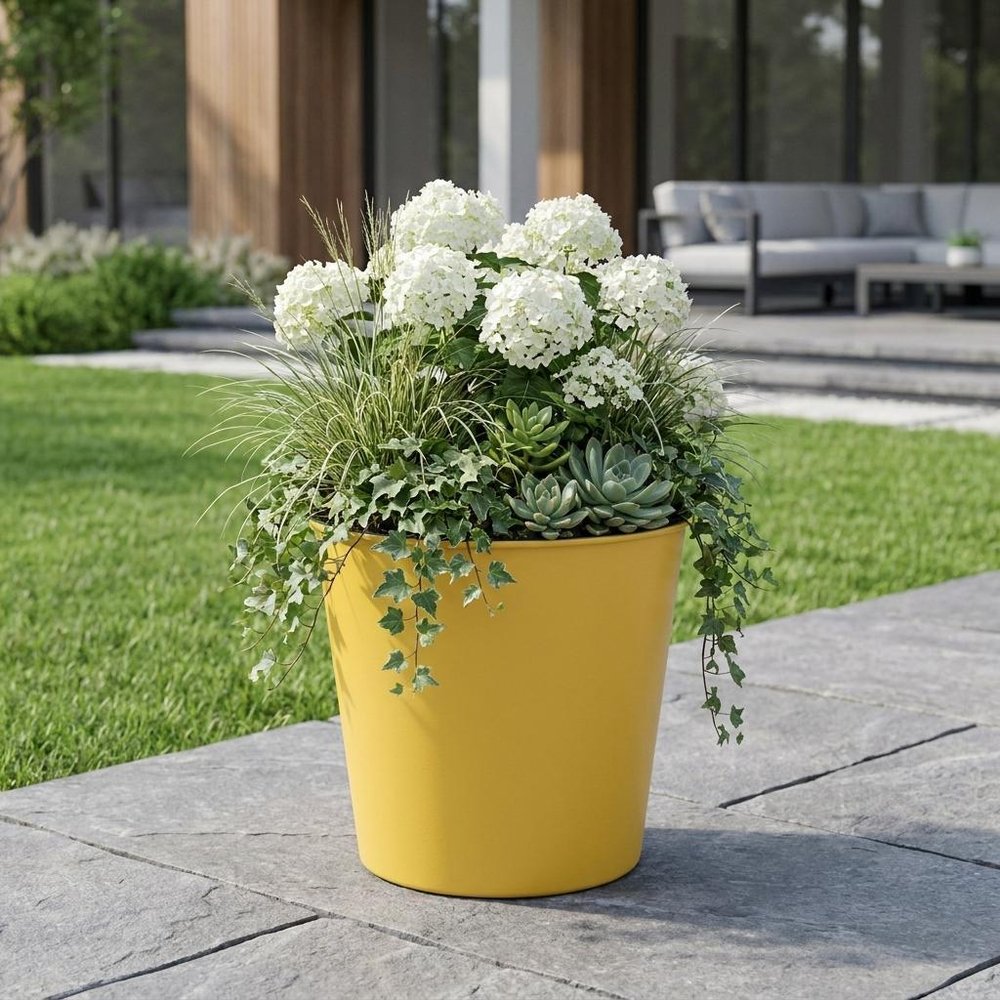 7" Yellow Recycled Plastic Indoor Outdoor Round Pot Planter