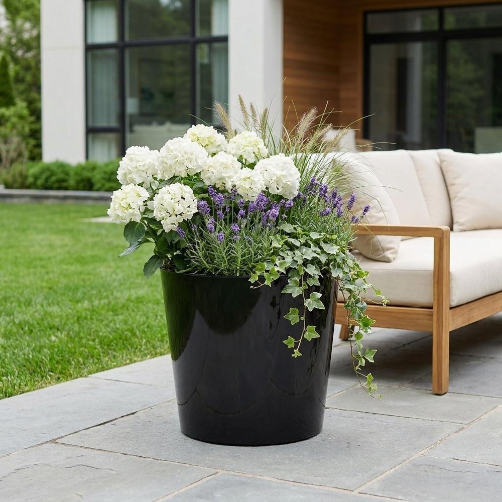 7" Black Recycled Plastic Indoor Outdoor Round Pot Planter