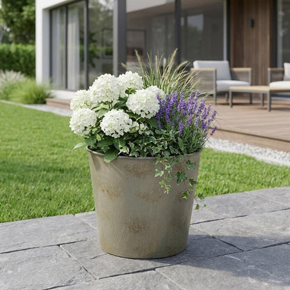 7" Gray Recycled Plastic Indoor Outdoor Round Pot Planter