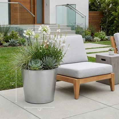 7" Silver Recycled Plastic Indoor Outdoor Round Pot Planter