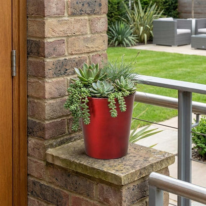 5" Red Recycled Plastic Indoor Outdoor Round Pot Planter