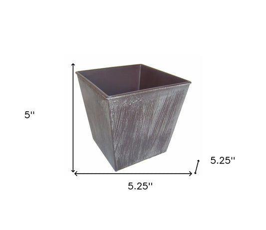 5" Brown and Off White Textural Tone On Tone Recycled Plastic Indoor Outdoor Square Pot Planter
