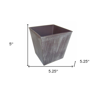 5" Brown and Off White Textural Tone On Tone Recycled Plastic Indoor Outdoor Square Pot Planter