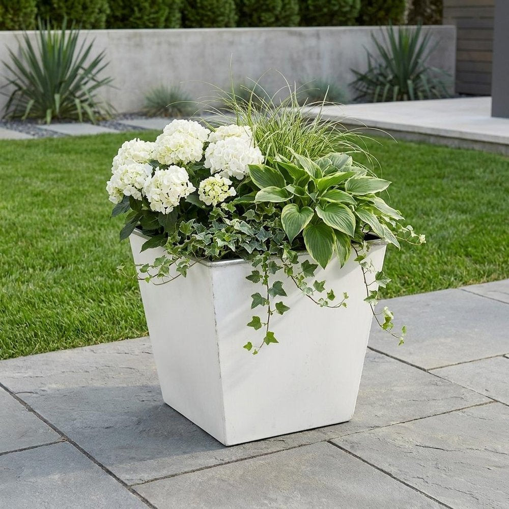 5" Silver Recycled Plastic Indoor Outdoor Square Pot Planter