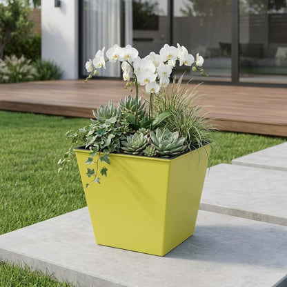 5" Yellow Recycled Plastic Indoor Outdoor Square Pot Planter
