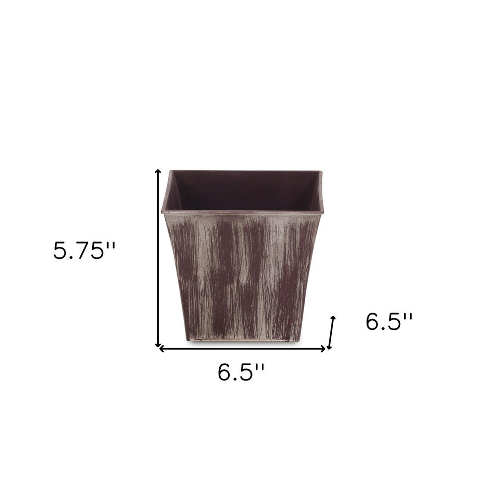 7" Brown and Ivory Textural Tone On Tone Recycled Plastic Indoor Outdoor Square Pot Planter