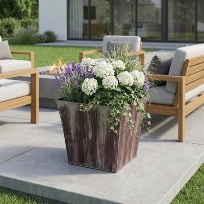 7" Brown and Ivory Textural Tone On Tone Recycled Plastic Indoor Outdoor Square Pot Planter