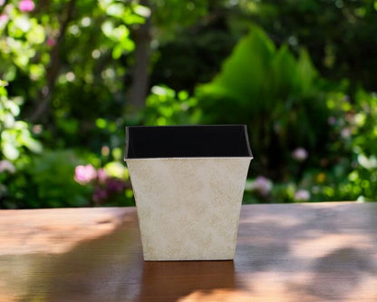 7" Cream Recycled Plastic Indoor Outdoor Square Pot Planter