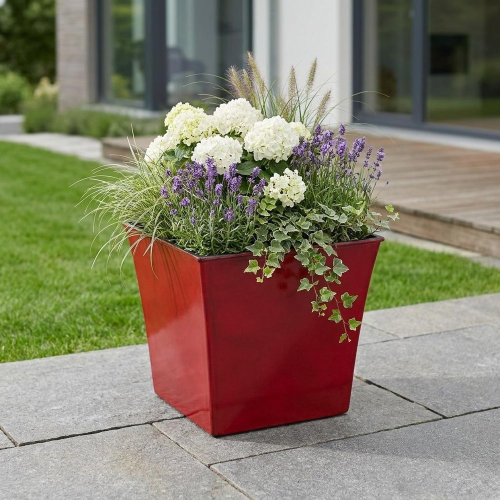 7" Red Recycled Plastic Indoor Outdoor Square Pot Planter