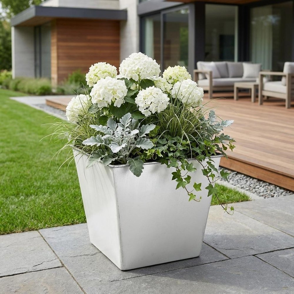 7" Silver Recycled Plastic Indoor Outdoor Square Pot Planter