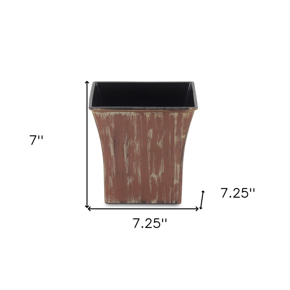 7" Brown and Ivory Textural Tone On Tone Recycled Plastic Indoor Outdoor Square Pot Planter