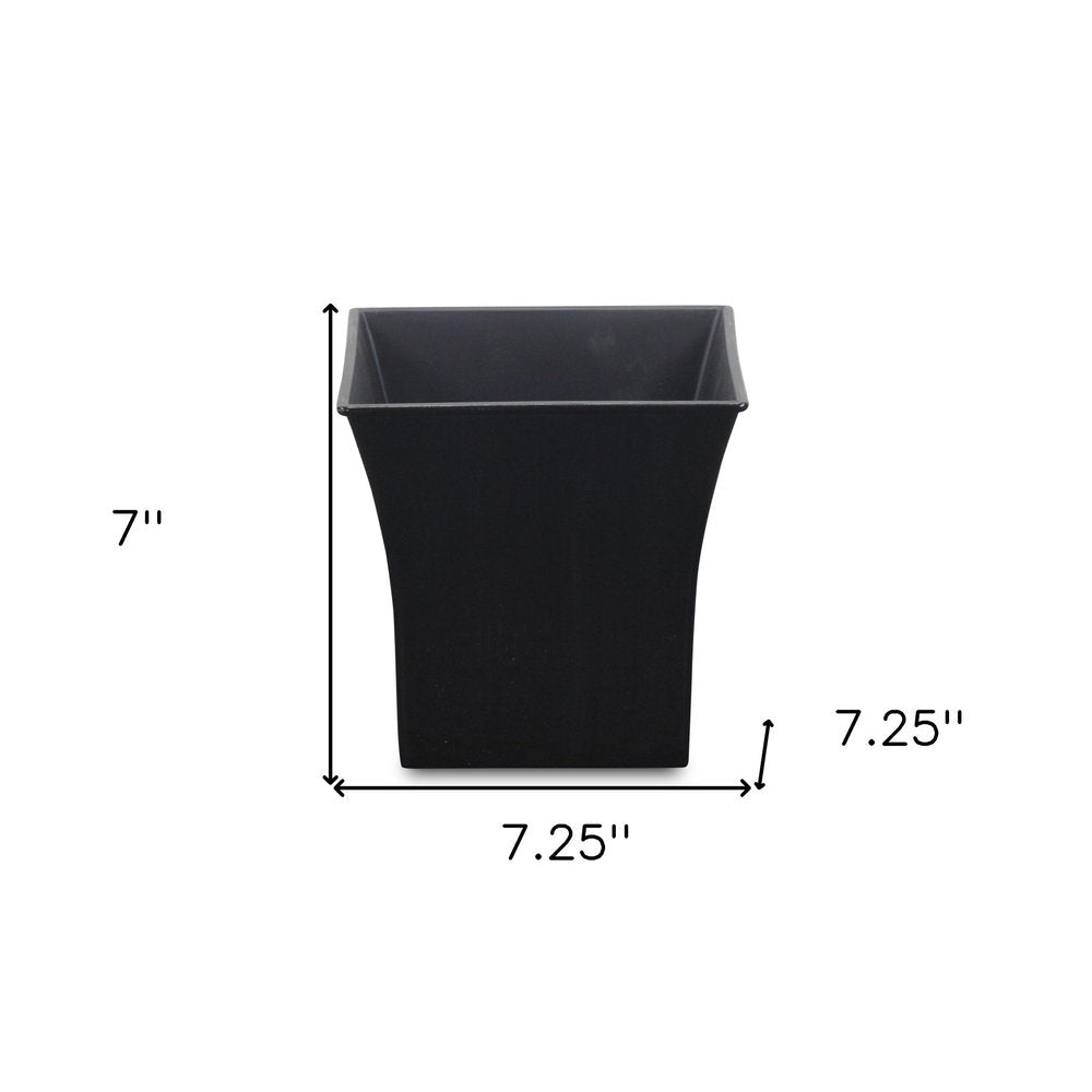 7" Black Recycled Plastic Indoor Outdoor Square Pot Planter