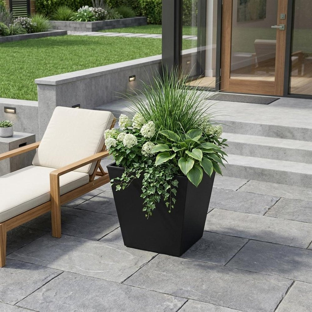 7" Black Recycled Plastic Indoor Outdoor Square Pot Planter