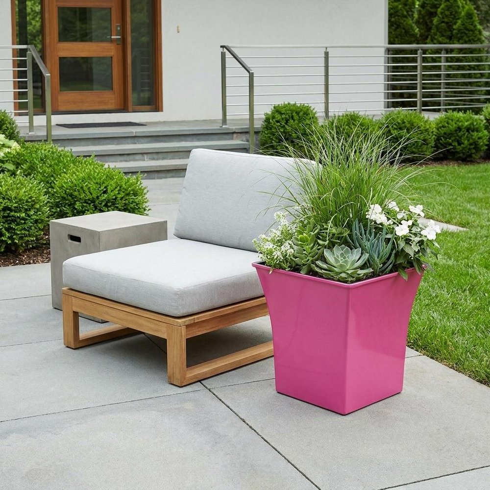 7" Hot Pink Recycled Plastic Indoor Outdoor Square Pot Planter