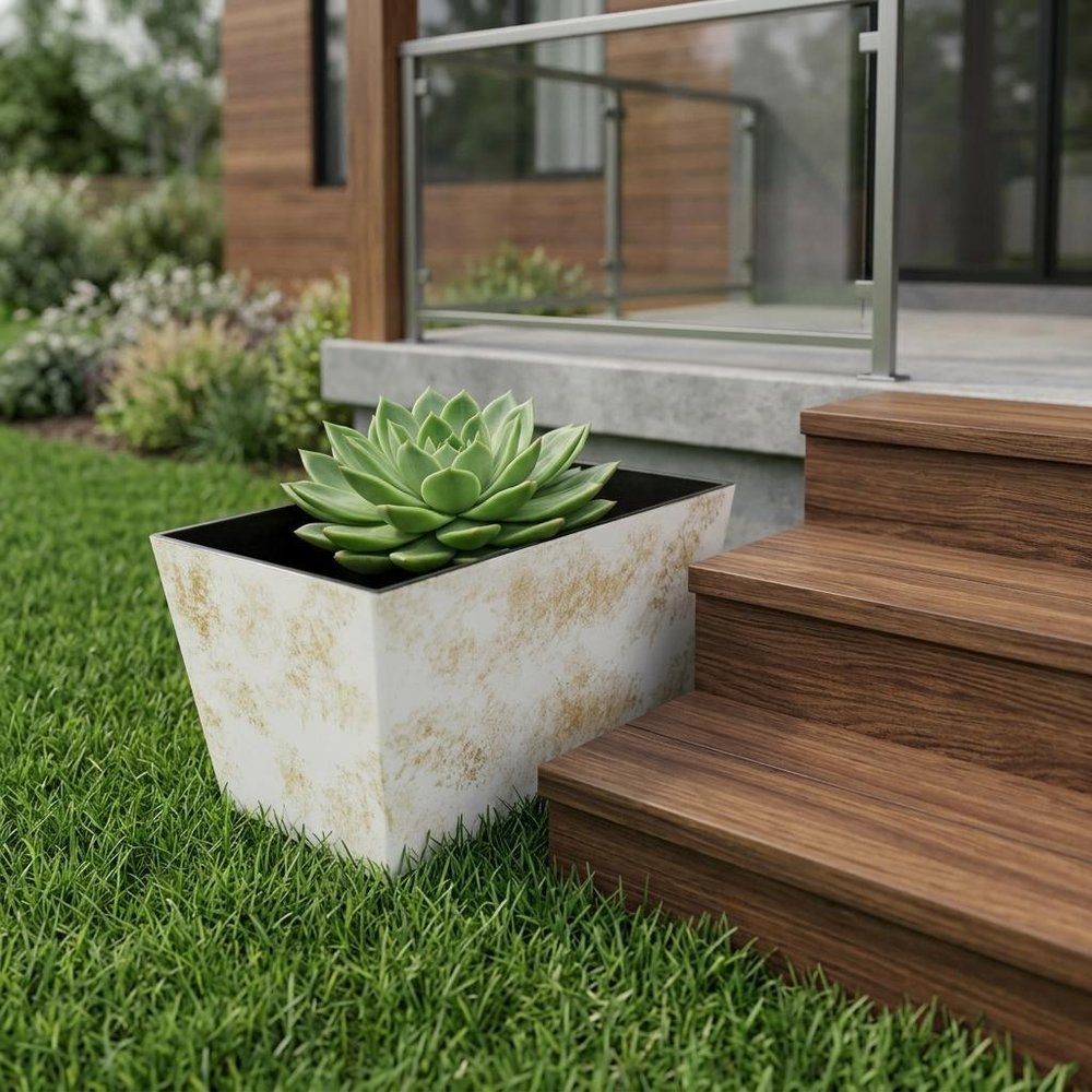 8" Cream Recycled Plastic Indoor Outdoor Rectangular Planter Box
