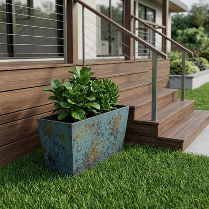 8" Blue Recycled Plastic Indoor Outdoor Rectangular Planter Box