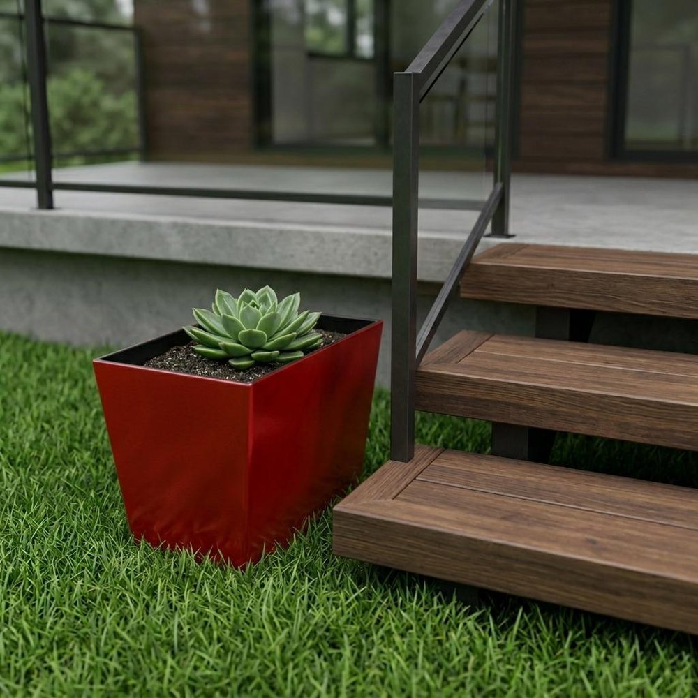 8" Red Recycled Plastic Indoor Outdoor Rectangular Planter Box