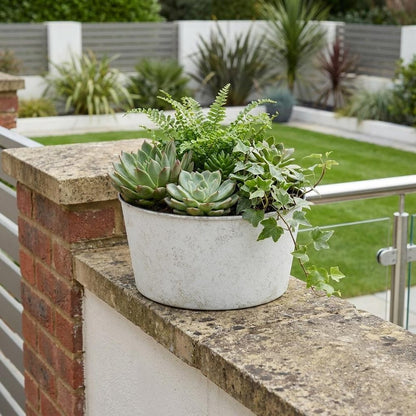 12" Cream Recycled Plastic Indoor Outdoor Round Pot Planter