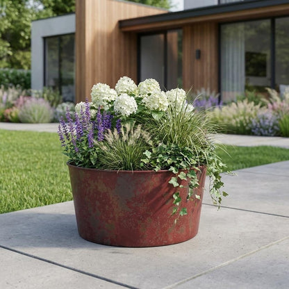 12" Red Recycled Plastic Indoor Outdoor Round Pot Planter