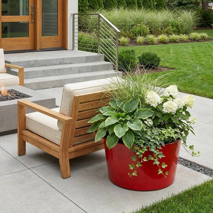 12" Red Recycled Plastic Indoor Outdoor Round Pot Planter