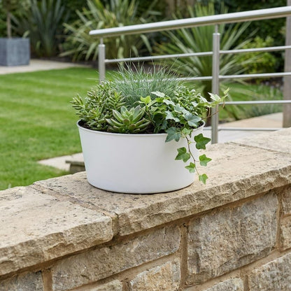 12" White Recycled Plastic Indoor Outdoor Round Pot Planter