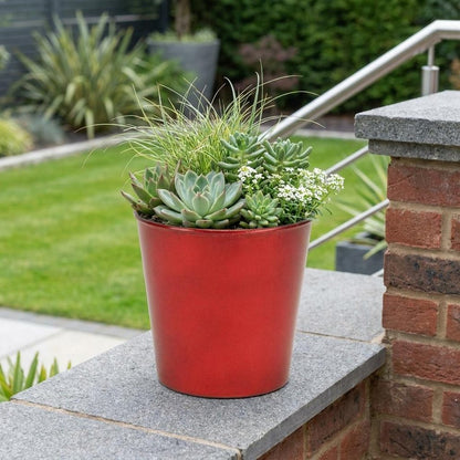 5" Red Recycled Plastic Indoor Outdoor Round Pot Planter