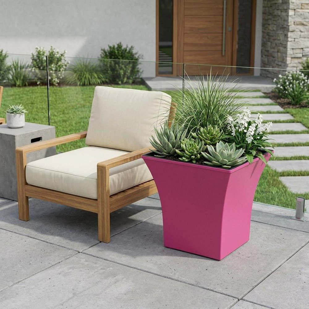 5" Hot Pink Recycled Plastic Indoor Outdoor Square Pot Planter