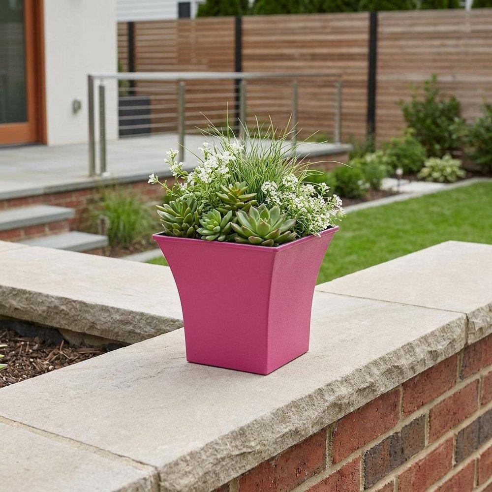 5" Hot Pink Recycled Plastic Indoor Outdoor Square Pot Planter
