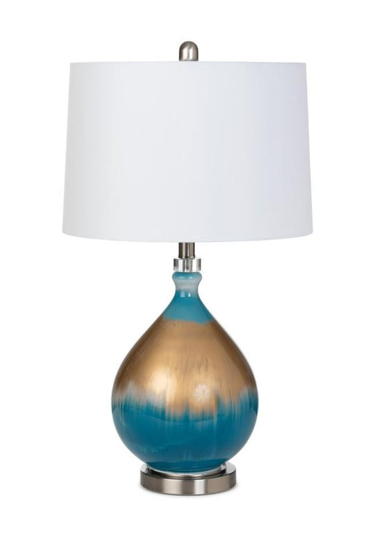 Set of Two 27" Blue and Gold Ombre Glass Table Lamps With White Empire Shade