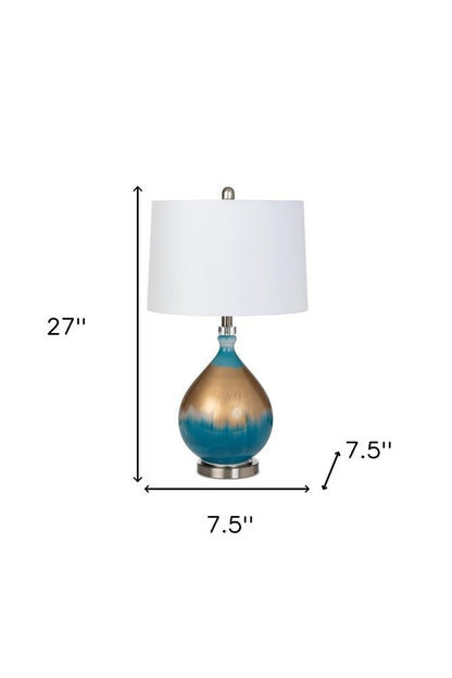 Set of Two 27" Blue and Gold Ombre Glass Table Lamps With White Empire Shade