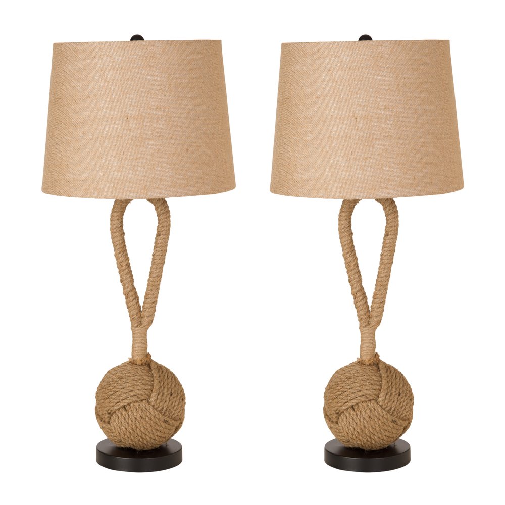 Set of Two 29" Black And Natural Rope Table Lamps With Natural Empire Shades